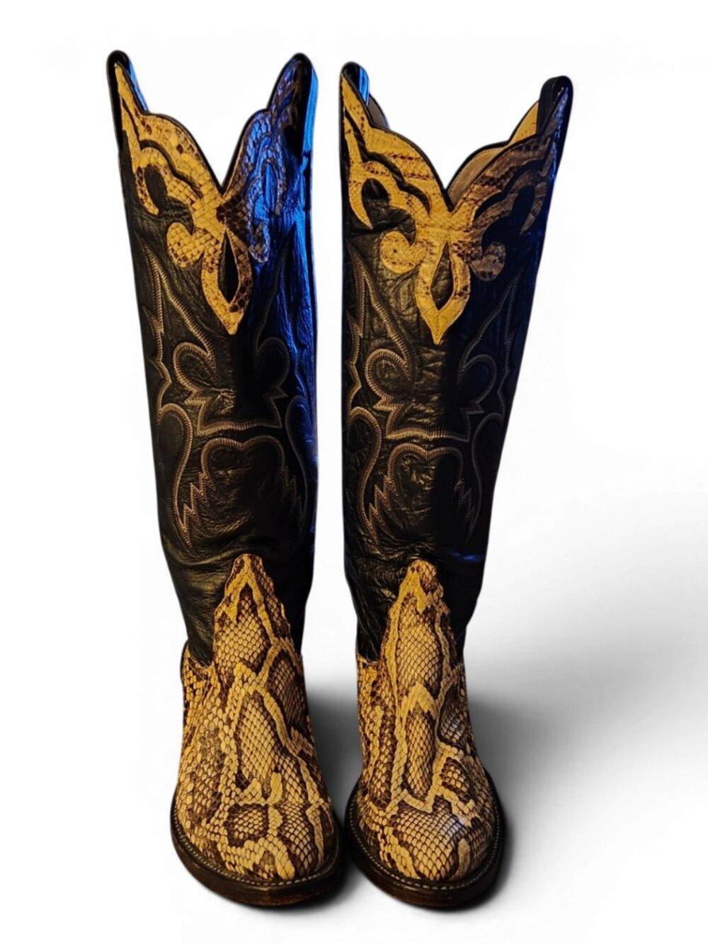 Vintage Larry Mahan Boot Collection Exotic Snakeskin Leather Cowboy Boots Sz 7B